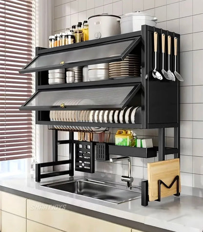 Nuevo! Escurridor de Platos Doble con Gabinete - ZEBBRIS™  Orden Total para Cocinas con Poco Espacio ✨✨